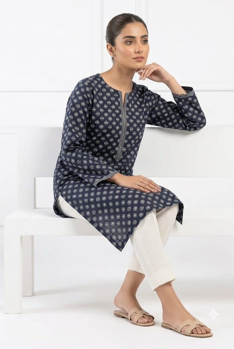 Navy Blue Medallion Print 2Pc Suit
