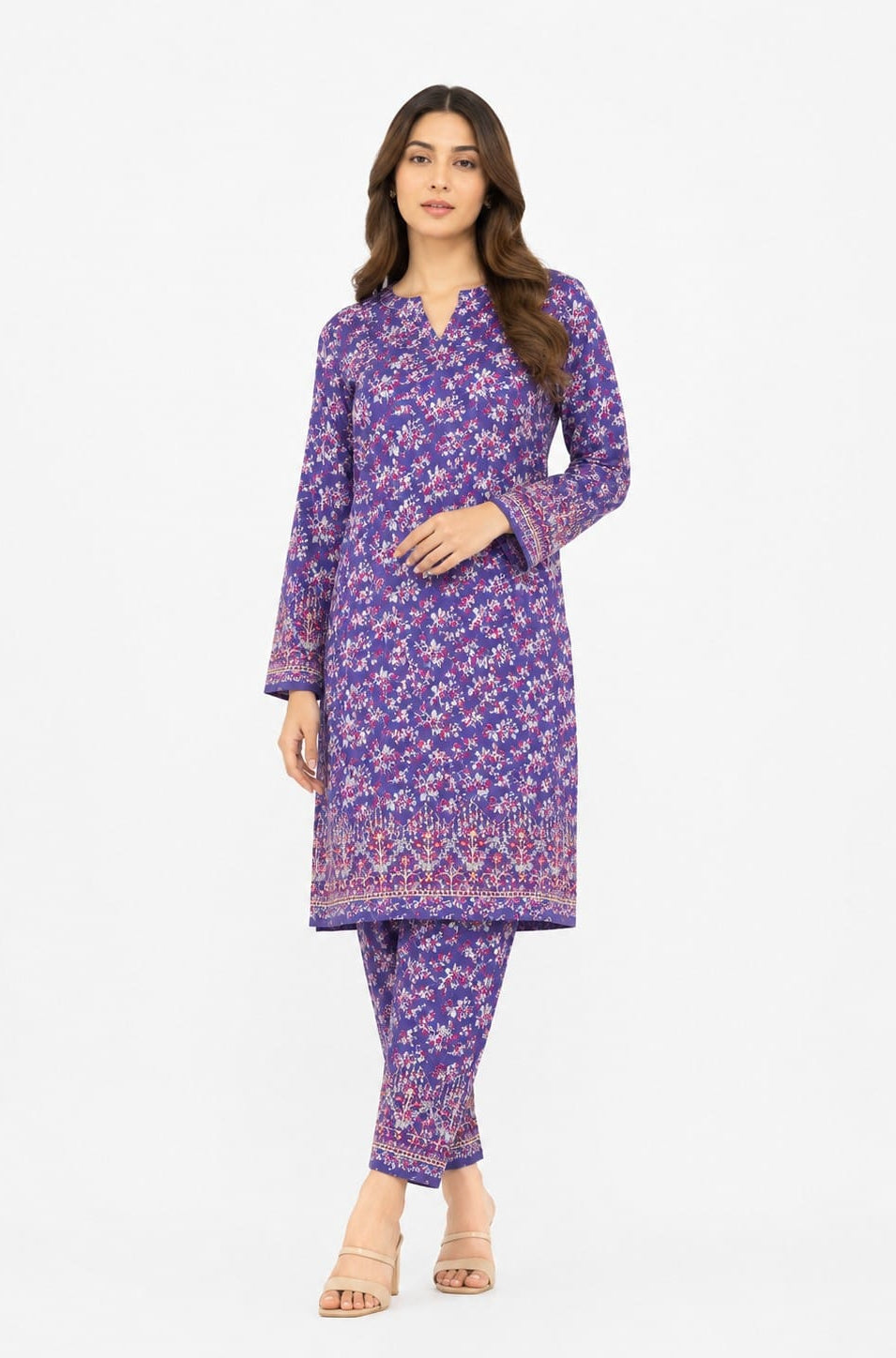 Purple Floral Border Print 2Pc Suit