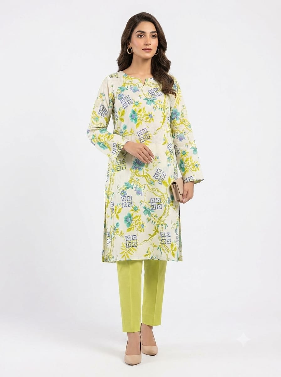 Cream Floral Geometric Print 2Pc Suit