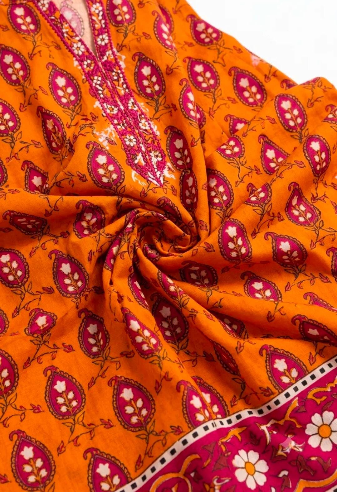 Mustard Orange Paisley Print Suit - 3Pc