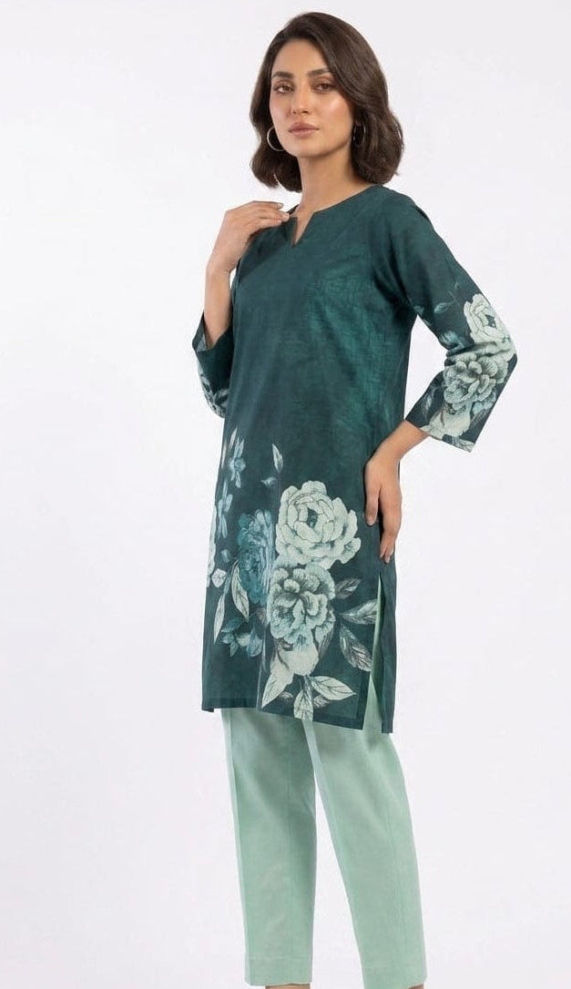 Teal Green Floral Print 2Pc Suit