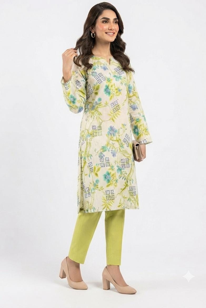 Cream Floral Geometric Print 2Pc Suit