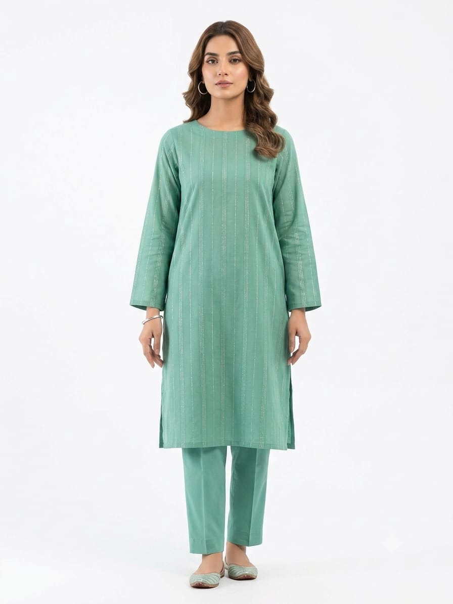 Sea Green Lurex Stripe 2Pc Suit