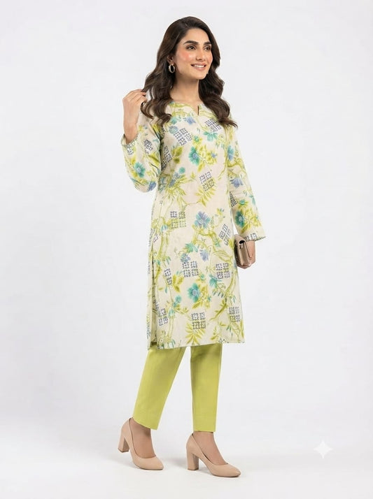 Cream Floral Geometric Print 2Pc Suit