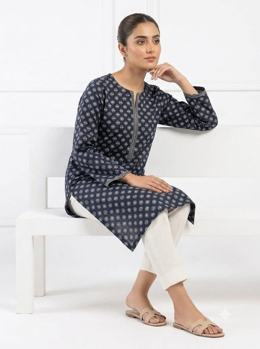 Navy Blue Medallion Print 2Pc Suit