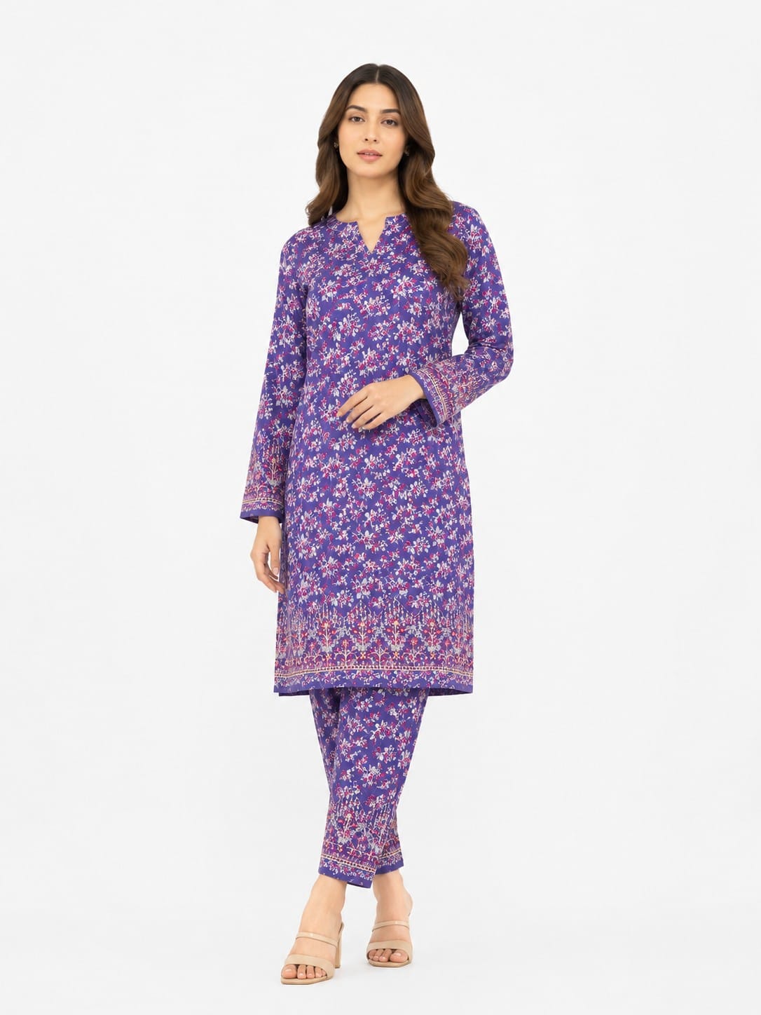 Purple Floral Border Print 2Pc Suit
