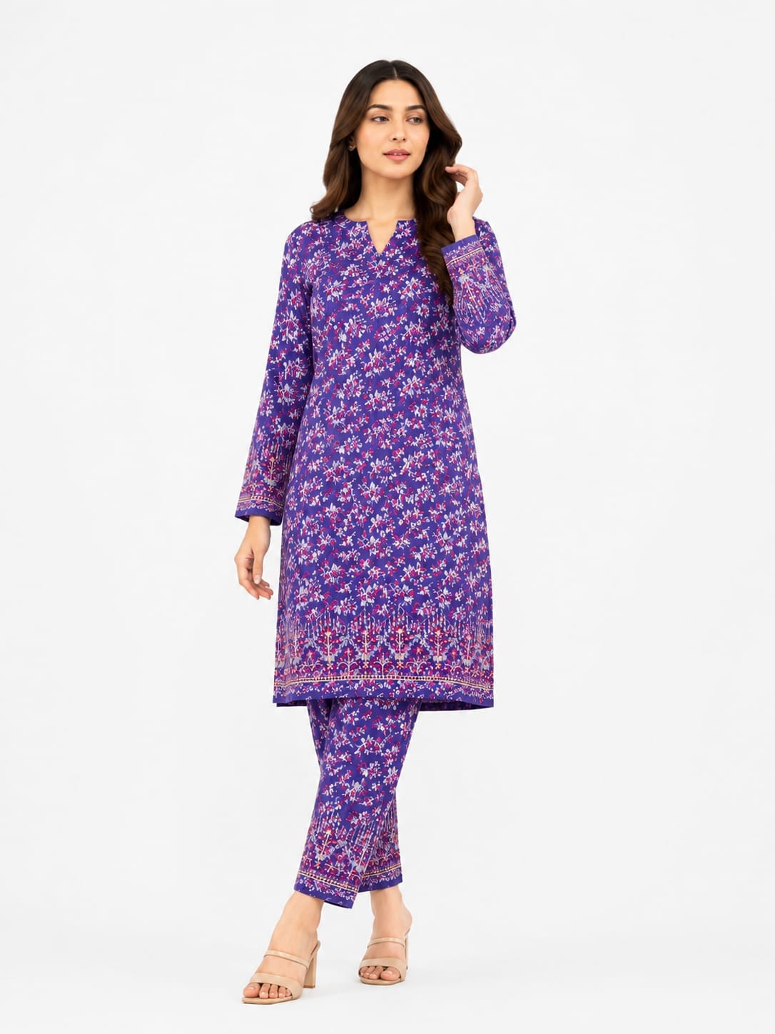 Purple Floral Border Print 2Pc Suit