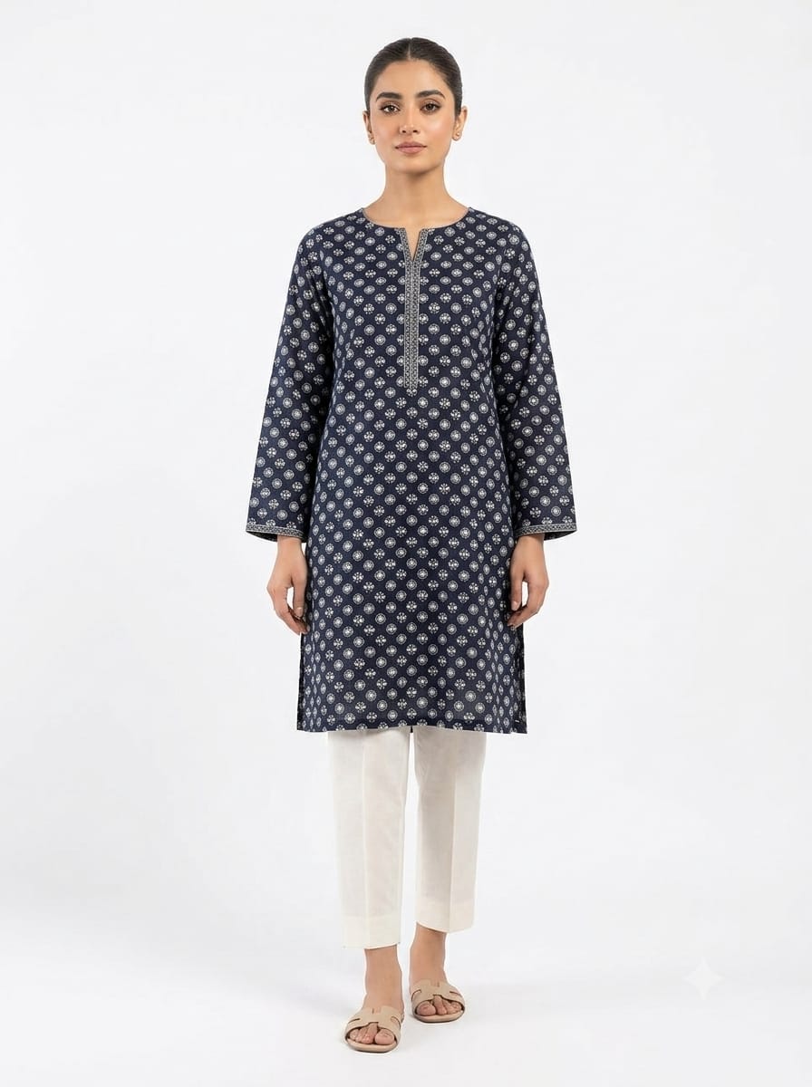 Navy Blue Medallion Print 2Pc Suit