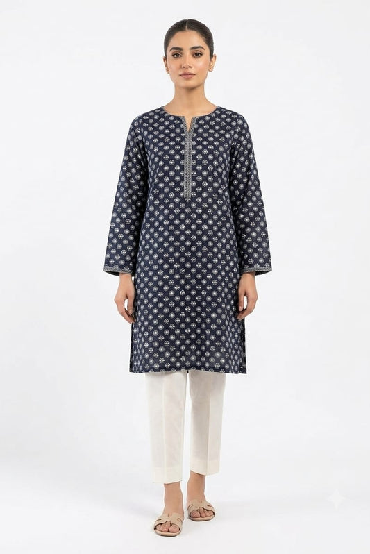 Navy Blue Medallion Print 2Pc Suit