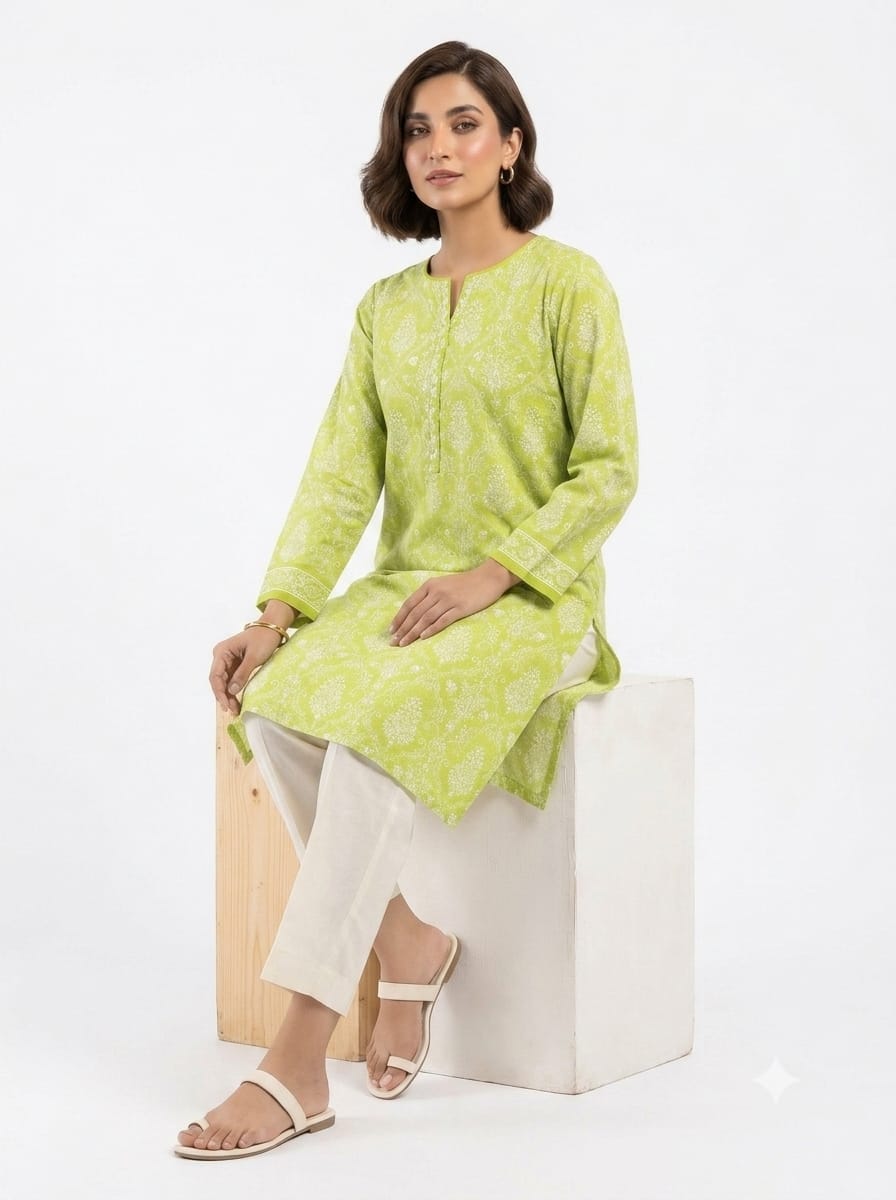 Lime Green Paisley Print 2Pc Suit