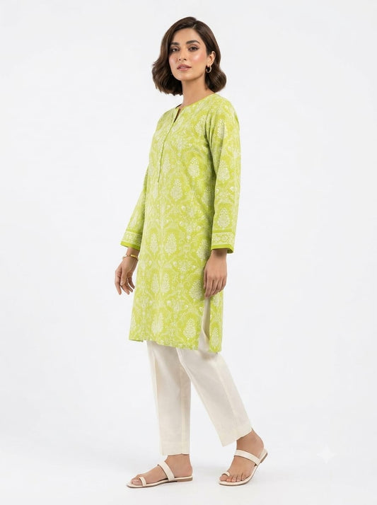 Lime Green Paisley Print 2Pc Suit