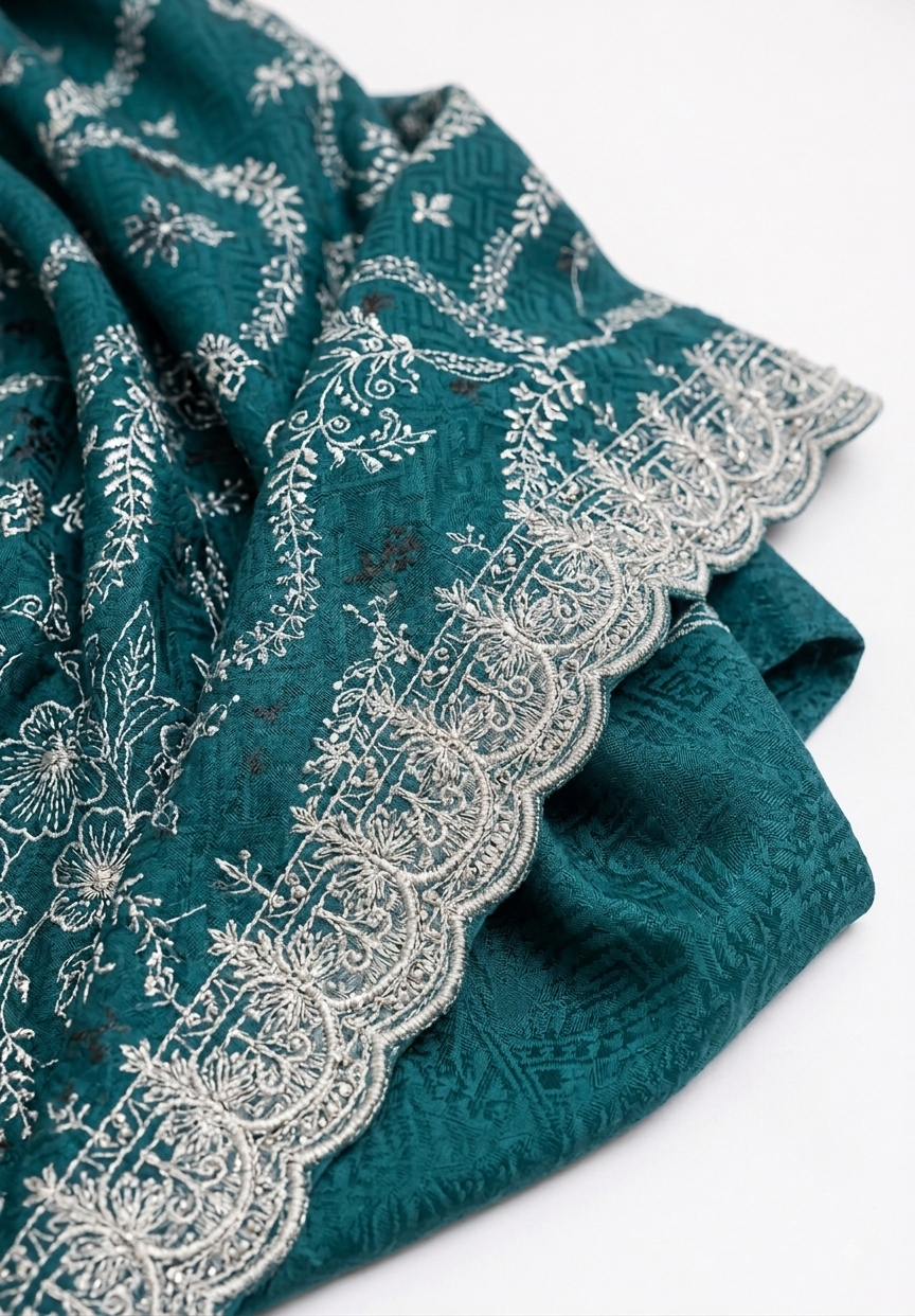 Teal Embroidered Suit with Net Dupatta