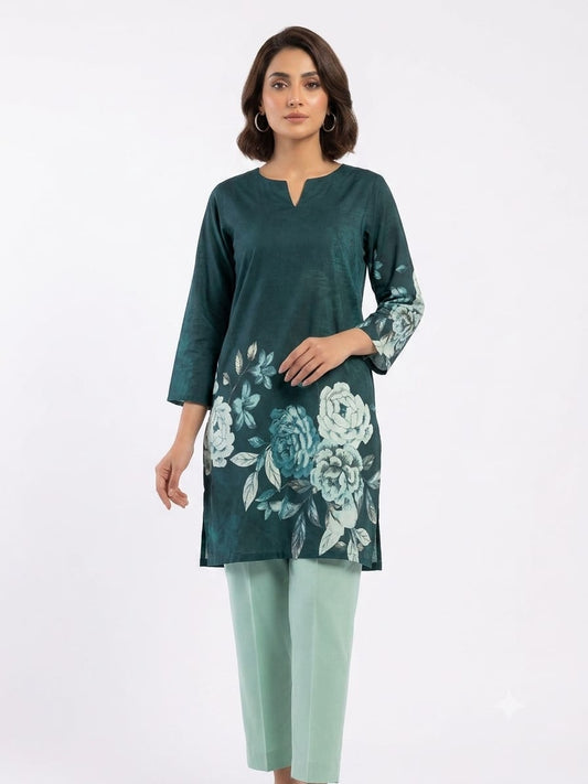 Teal Green Floral Print 2Pc Suit