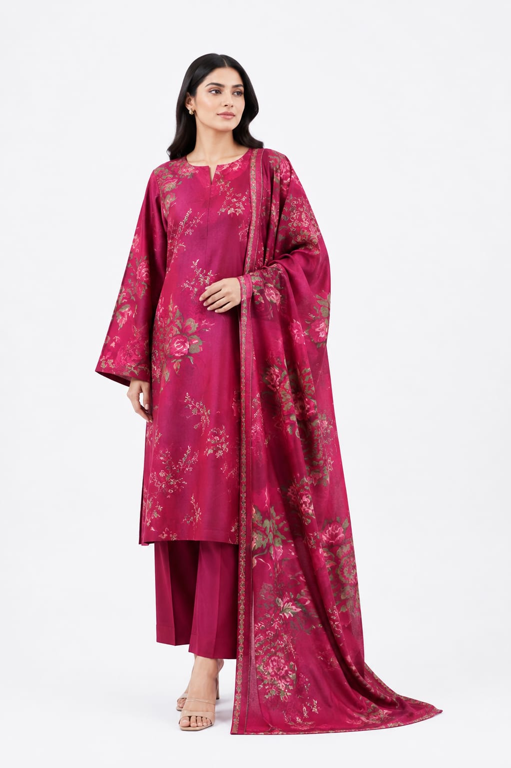 Fuchsia Floral Print Suit