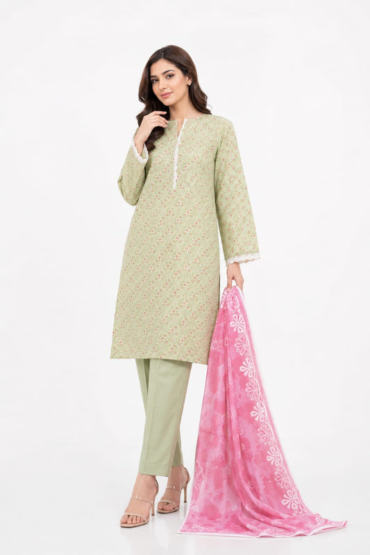 Sage Green Geometric Floral Lace Suit - 3Pc