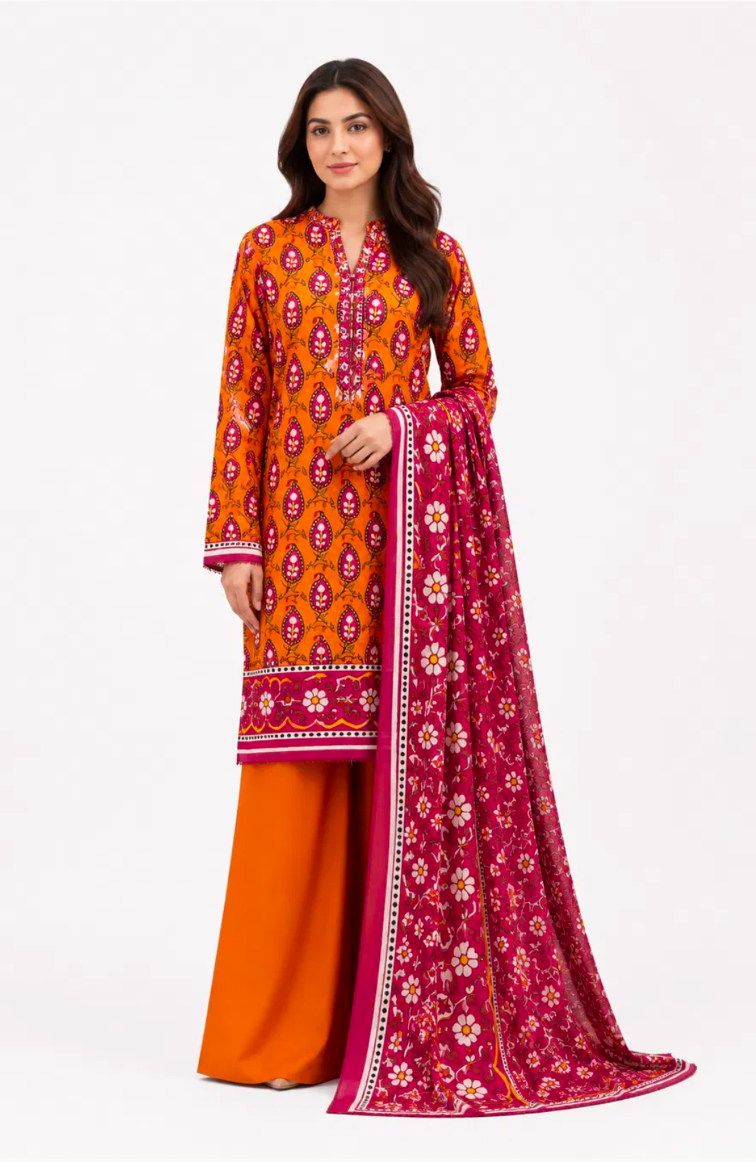 Mustard Orange Paisley Print Suit - 3Pc