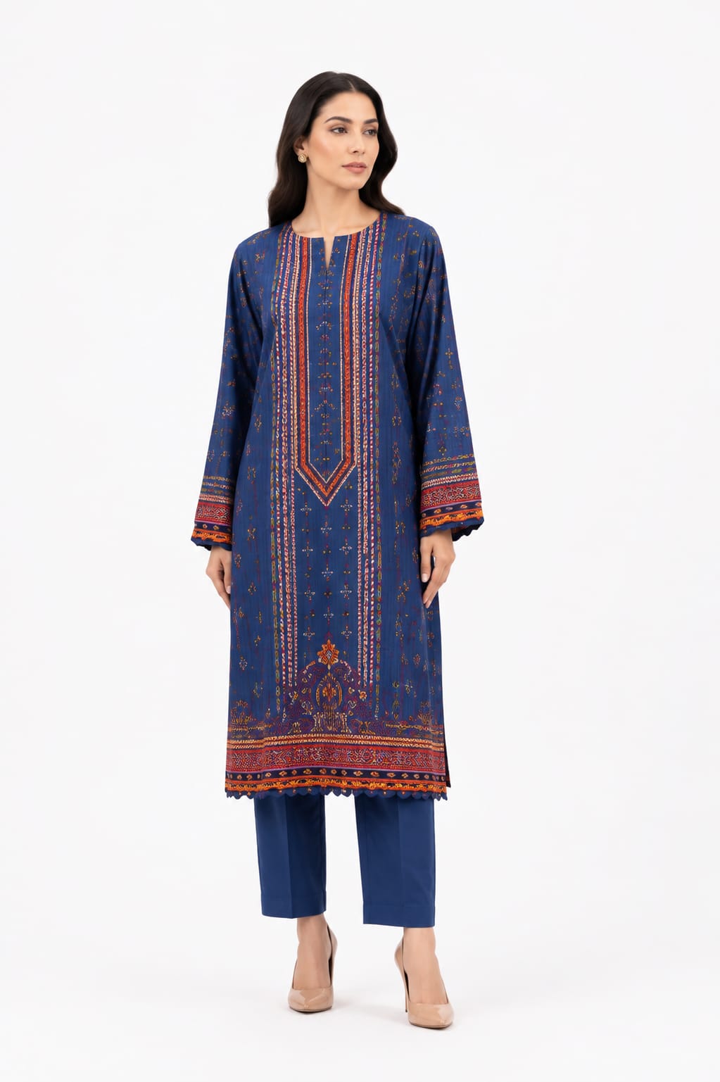 Navy Blue Embroidered Print Suit