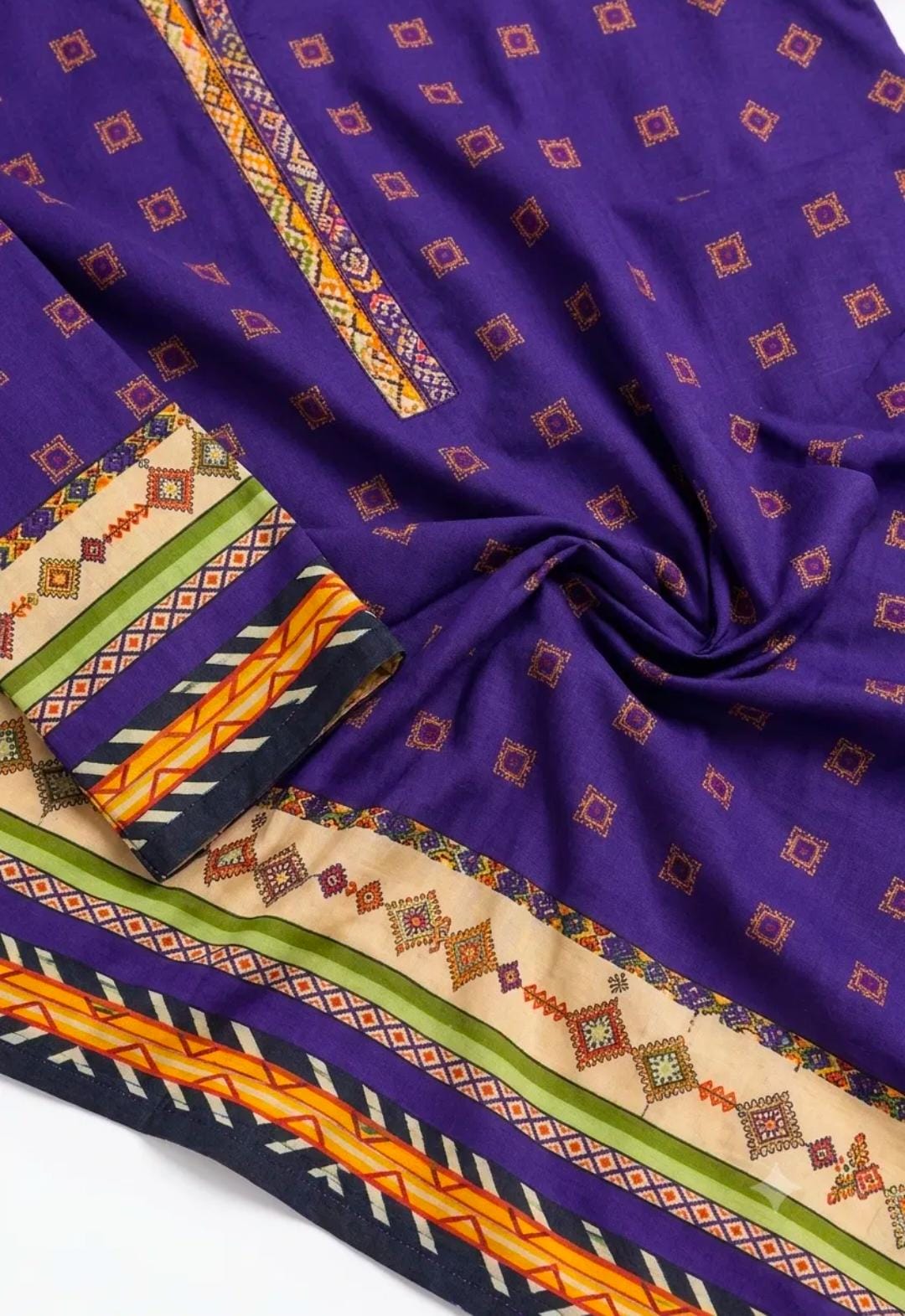 Purple Geometric Print Suit - 3Pc