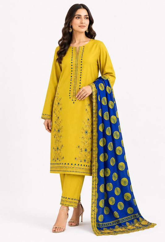 Mustard Yellow Suit with Navy Polka Dot Dupatta
