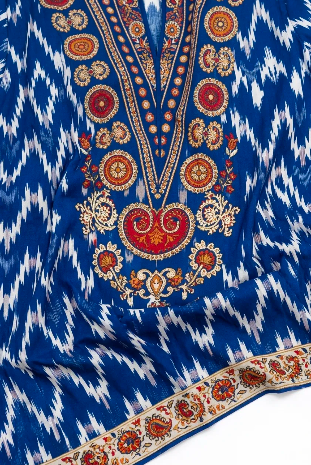 Navy Blue Ikat Embroidered Suit - 3Pc