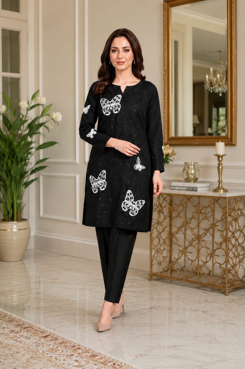 Viral Butterfly Black Embroidered 2-Piece Suit