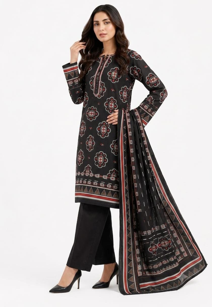 Black Medallion Print Suit - 3Pc
