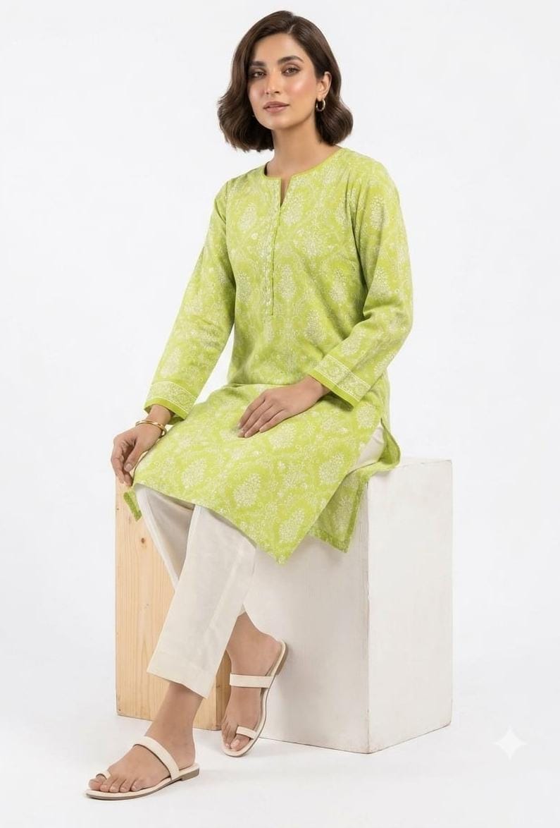 Lime Green Paisley Print 2Pc Suit