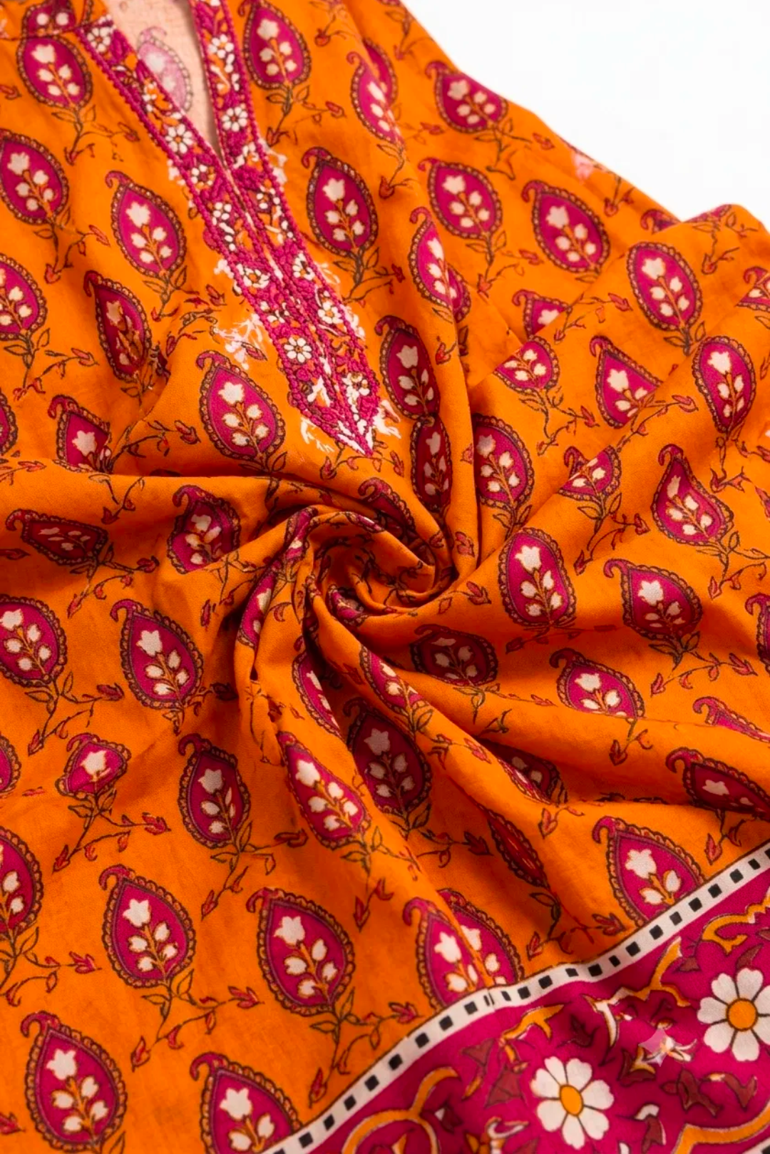 Mustard Orange Paisley Print Suit - 3Pc