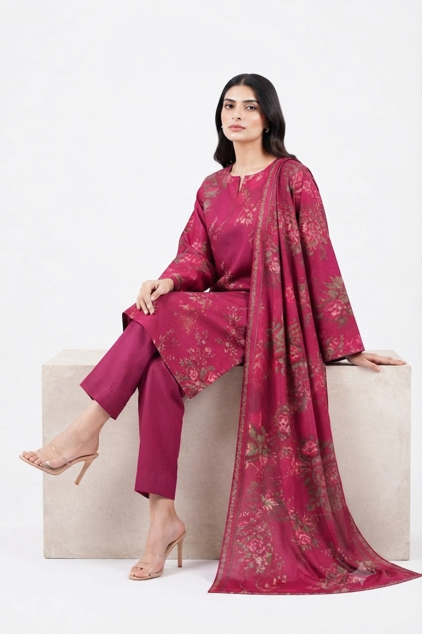 Fuchsia Floral Print Suit