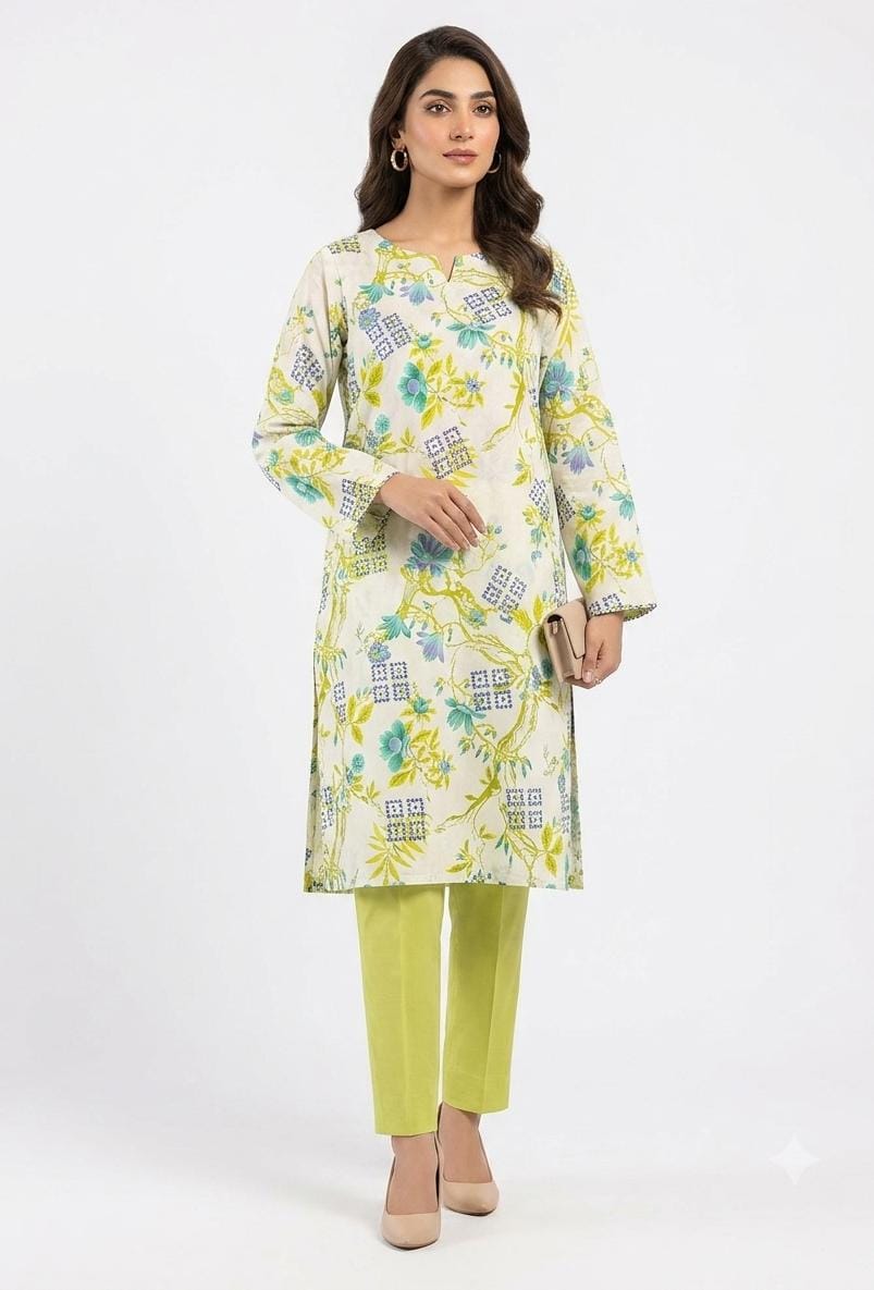 Cream Floral Geometric Print 2Pc Suit