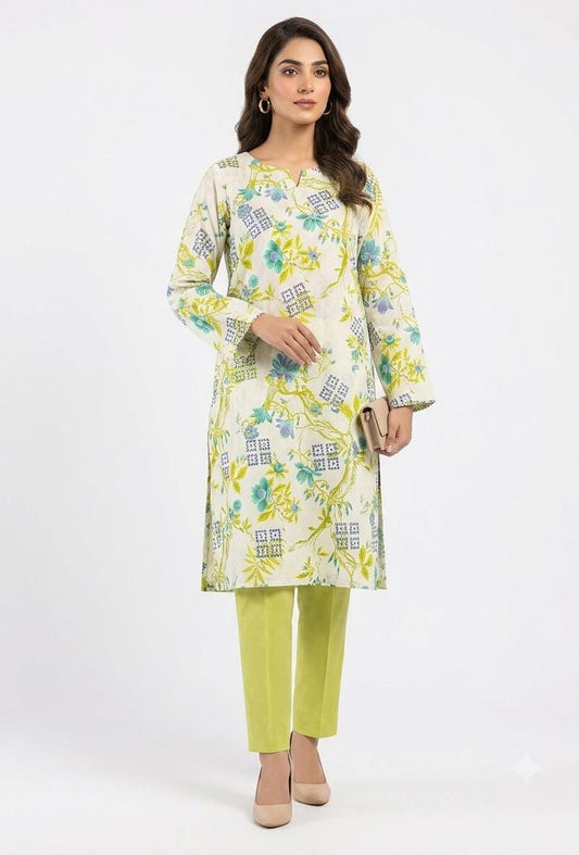 Cream Floral Geometric Print 2Pc Suit