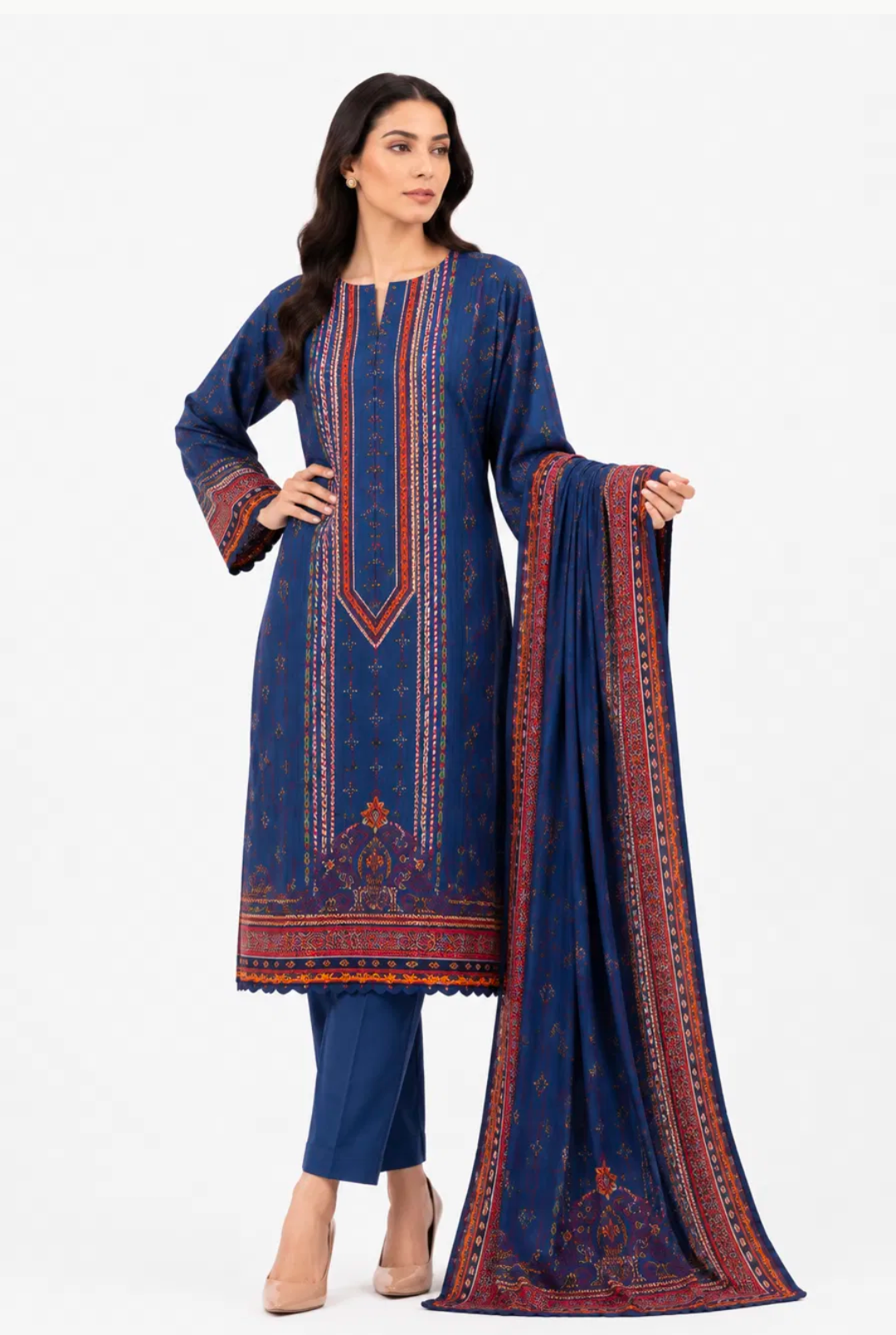 Navy Blue Embroidered Print Suit