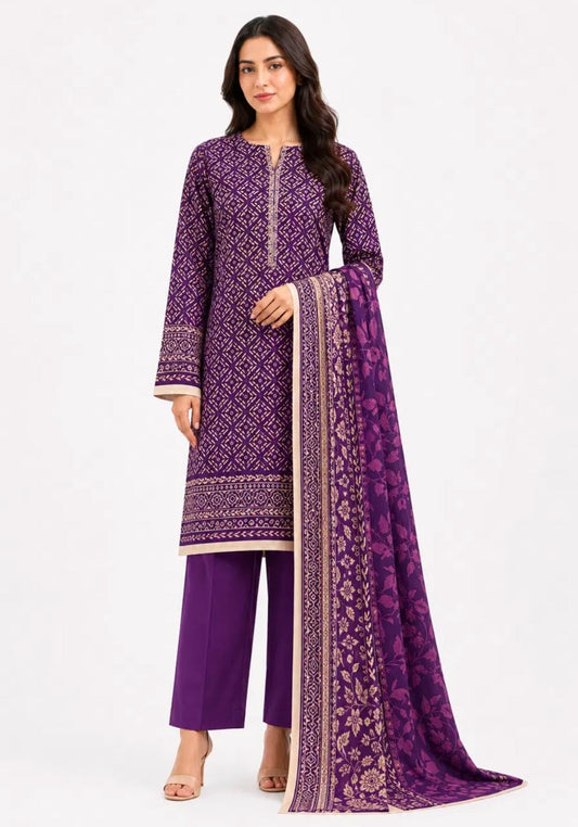 Purple Bandhani Diamond Print Suit - 3Pc