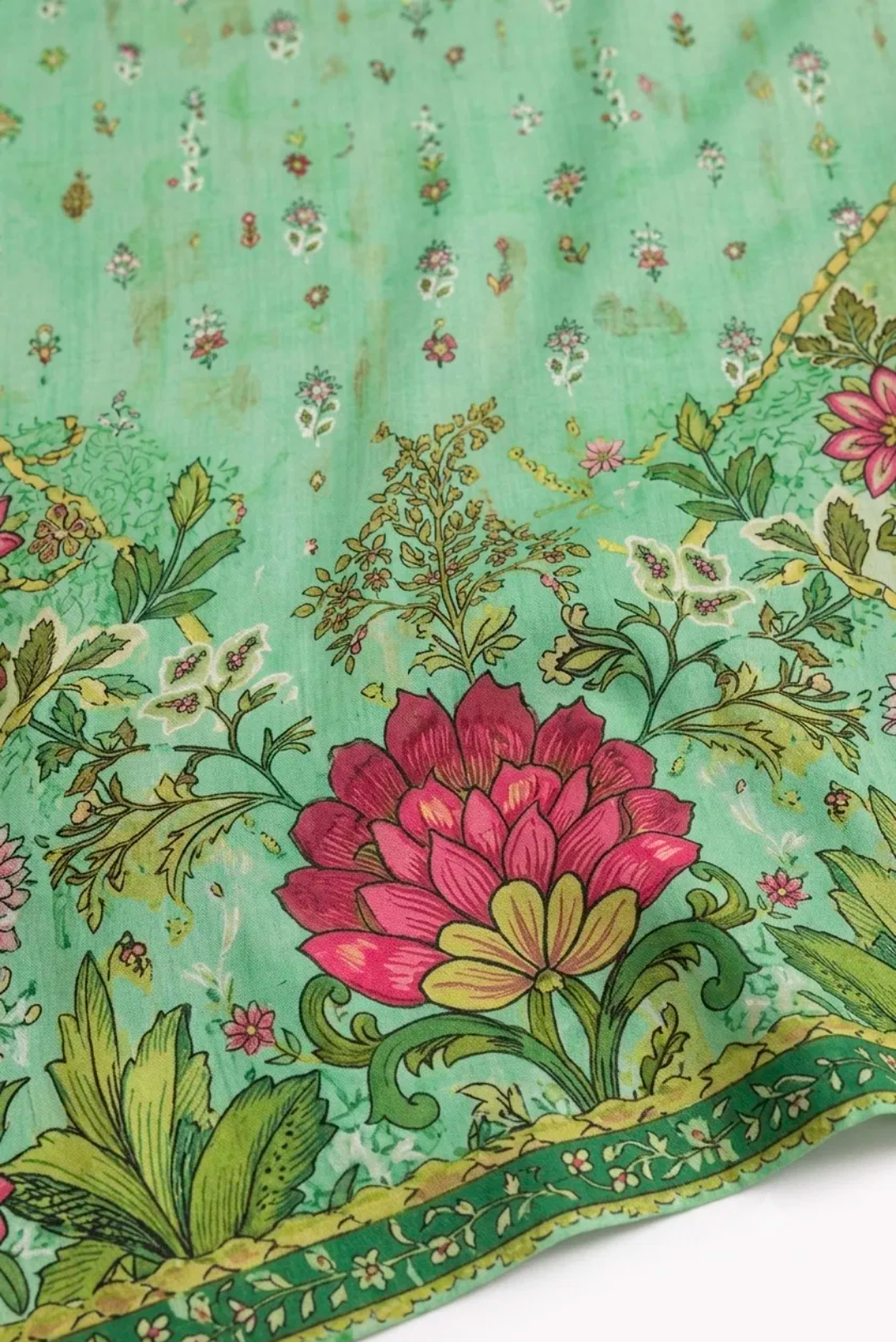 Sea Green Floral Embroidered Lawn Suit - 3Pc
