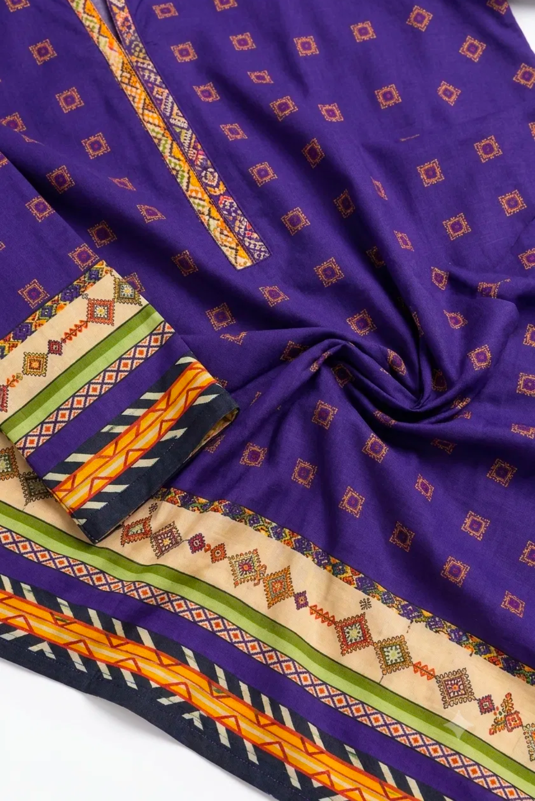 Purple Geometric Print Suit - 3Pc