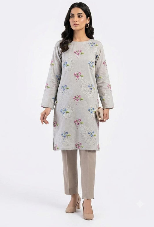 Grey Floral Print 2Pc Suit