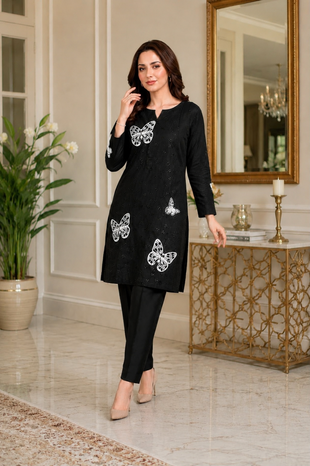 Viral Butterfly Black Embroidered 2-Piece Suit